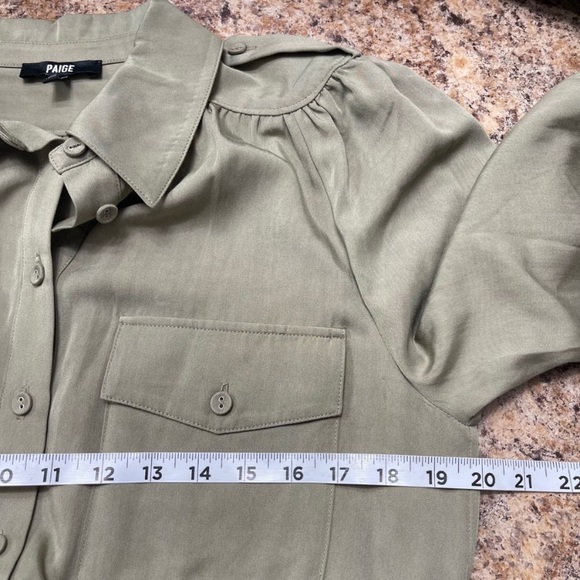 PAIGE Olive Green Utility Belted Mini Shirt Dress Cotton Twill Long Sleeve S - Picture 10 of 13